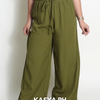 Wide-Leg Pants – Soft Linen - Army Green
