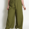 Wide-Leg Pants – Soft Linen - Army Green