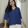 Soft Linen Aliyah Blouse - Navy Blue