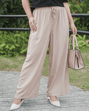 Beige Wideleg Linen Pants