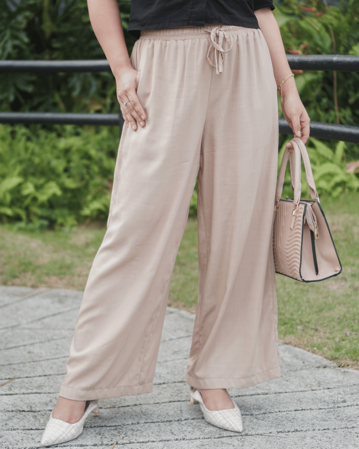 Beige Wideleg Linen Pants