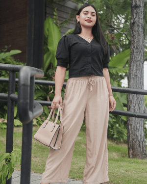 Beige Wideleg Linen Pants