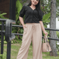Beige Wideleg Linen Pants