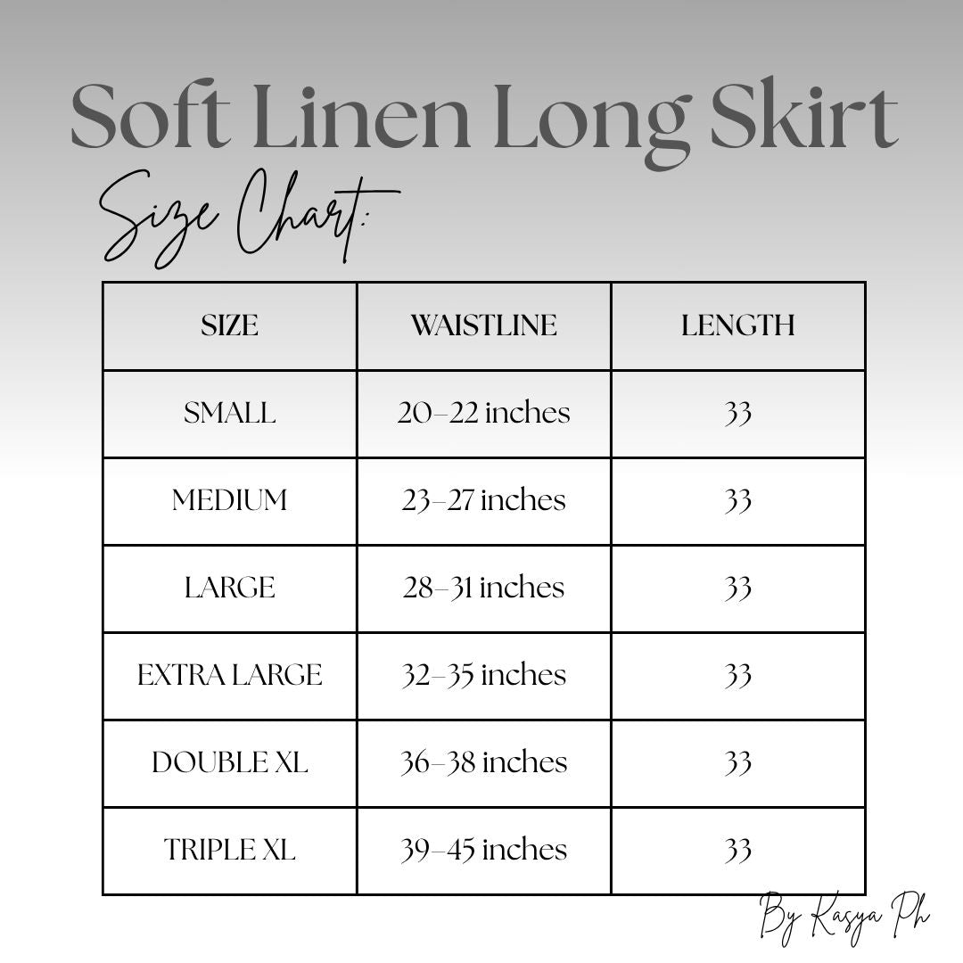 Soft Linen Long Skirts Size Chart