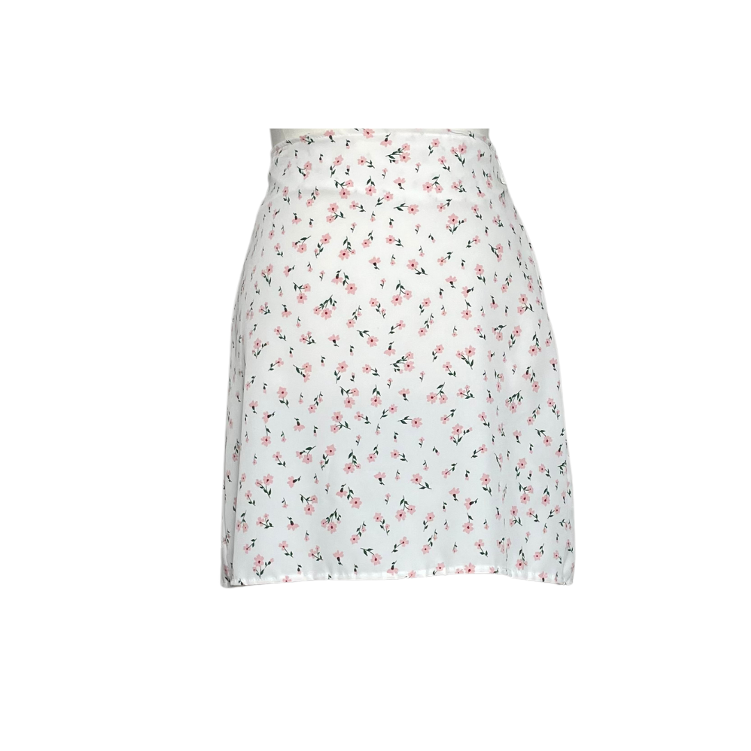 White Floral MiniSkirt A-line with Zipper