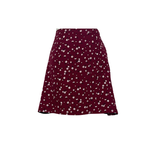 Maroon Floral MiniSkirt A-line with Zipper