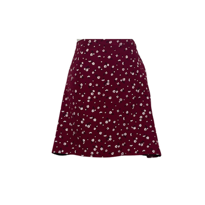 Maroon Floral MiniSkirt A-line with Zipper