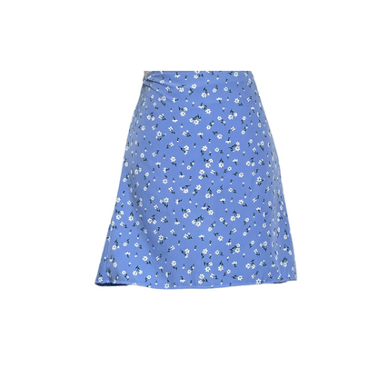 Blue Floral MiniSkirt A-line with Zipper
