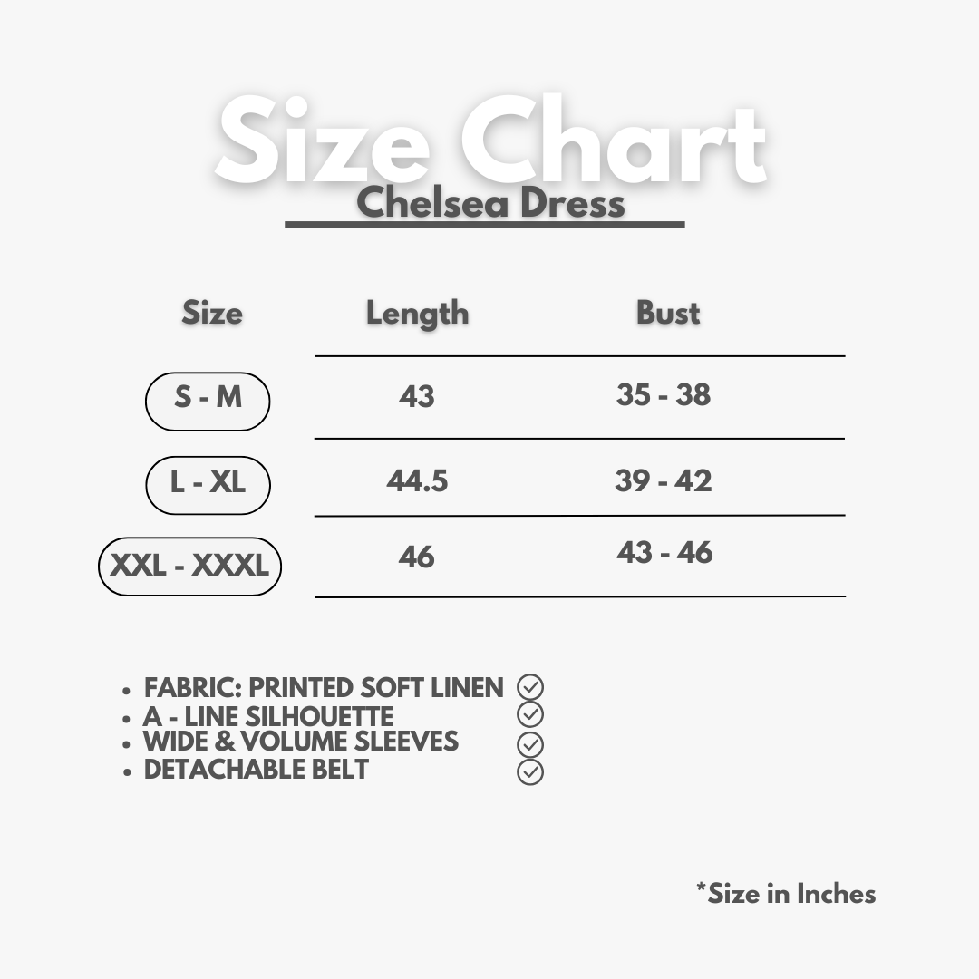 Chelsea Dress by Kasyaph Size Chart