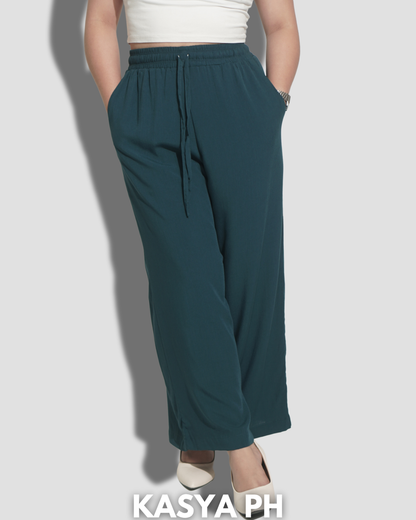 Dark Teal Wideleg Linen Pants
