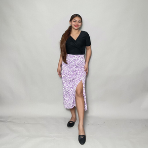 Cotton Spandex Lilac Skirt with Slit