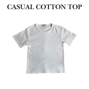 White Casual Cotton Top