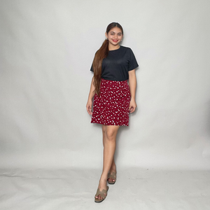Maroon Floral MiniSkirt A-line with Zipper