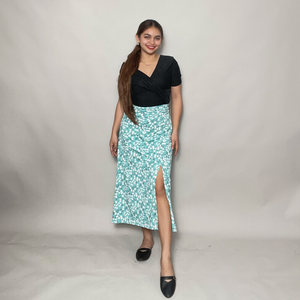 Cotton Spandex Mint Skirt with Slit