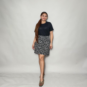 Black Floral MiniSkirt A-line with Zipper