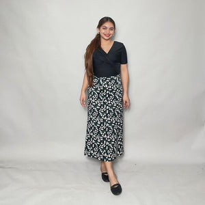 Cotton Spandex Black Skirt with Slit