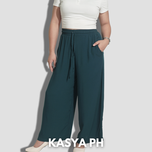 Dark Teal Wideleg Linen Pants By Kasyaph