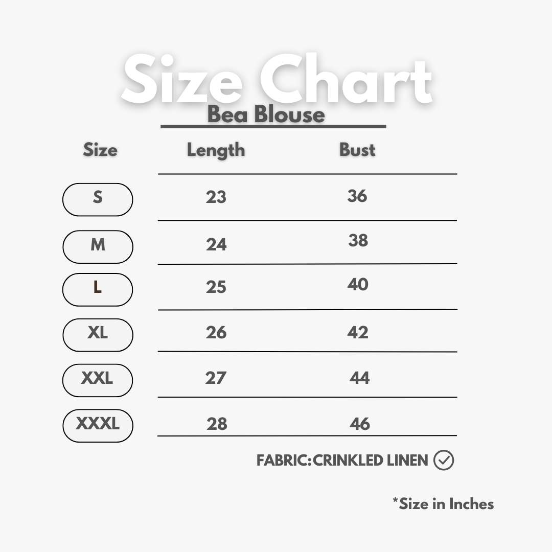 Bea Navy Blue Plain Blouse Size Chart