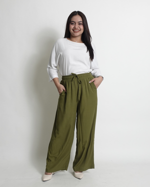 Army Green Wide-Leg Pants – Soft Linen