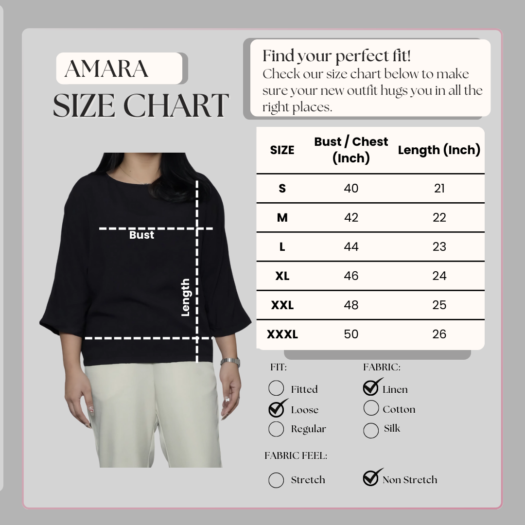Soft Linen Amara Blouse Size Chart