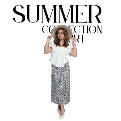 White Floral  Linen Long Skirt by Kasyaph