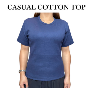 Navy Blue Casual Cotton Top