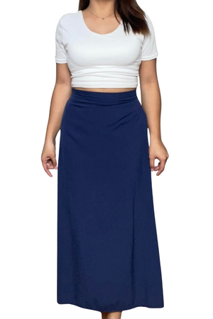Soft Linen Long Skirt Navy Blue