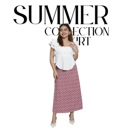 Red Floral  Linen Long Skirt by Kasyaph