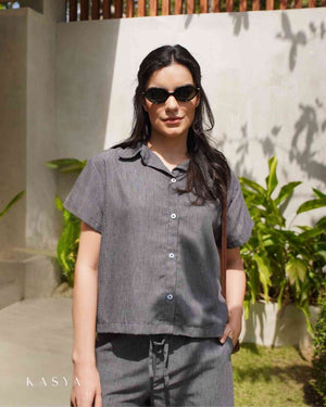 Gwen Boxy Polo Blouse - Viscose Linen