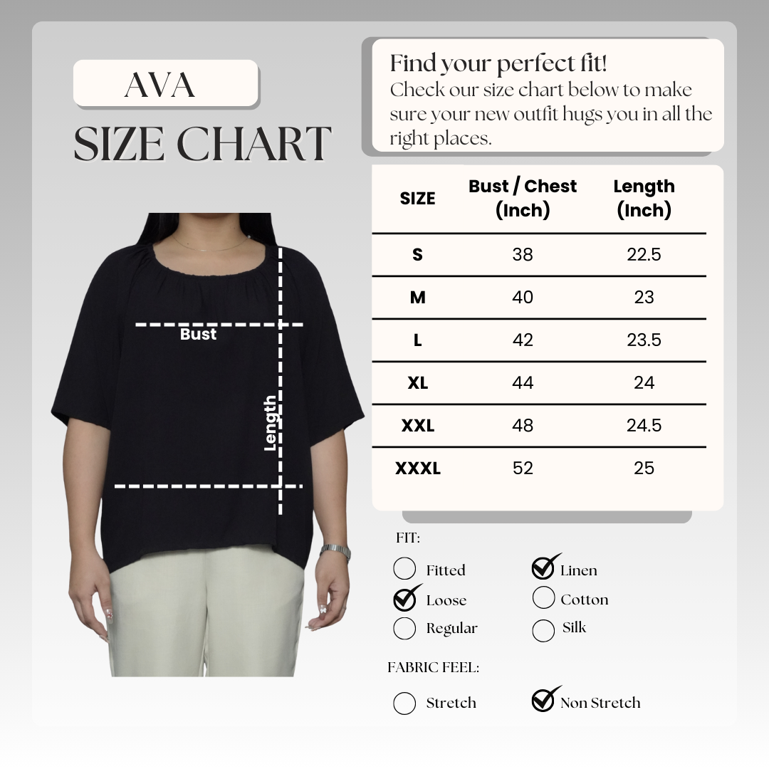 Soft Linen Ava Blouse Size Chart