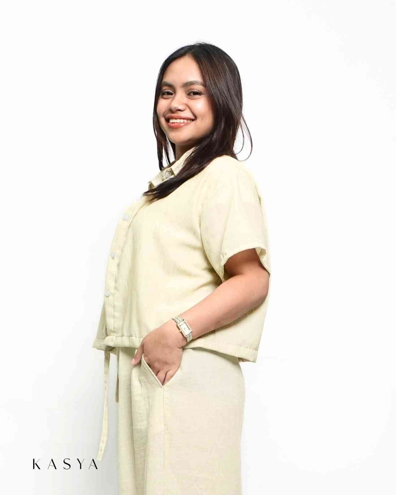 Gwen Boxy Polo Blouse - Viscose Linen