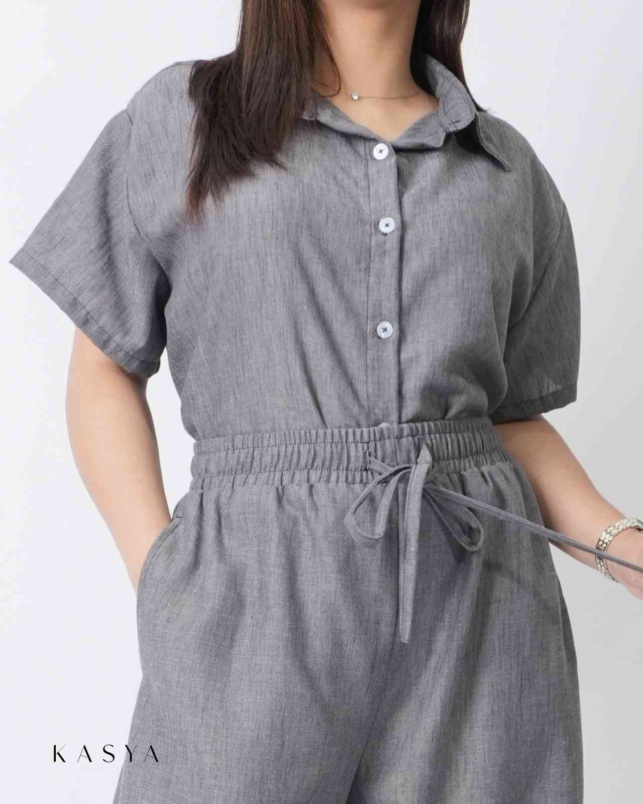 Gwen Boxy Polo Blouse - Viscose Linen