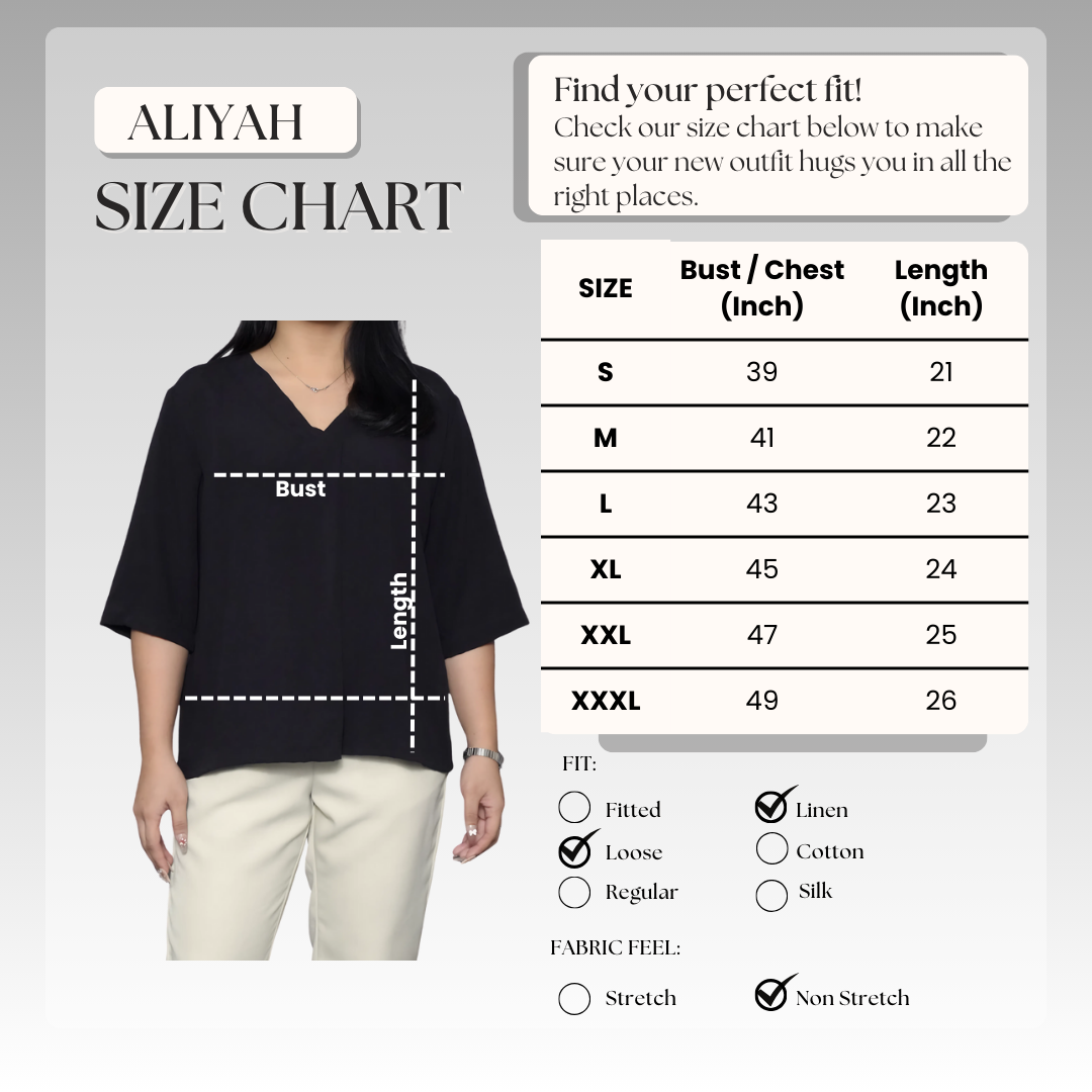 Soft Linen Aliyah Blouse Size Chart