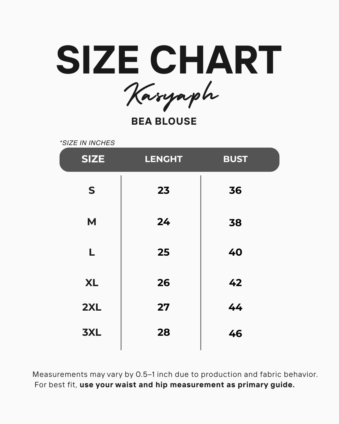 Bea Blouse – Soft Linen Size Chart