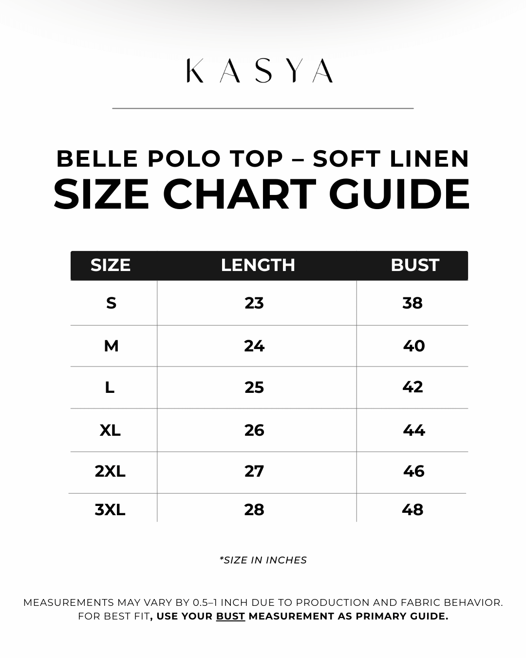 Belle Polo Top – Soft Linen Size Chart