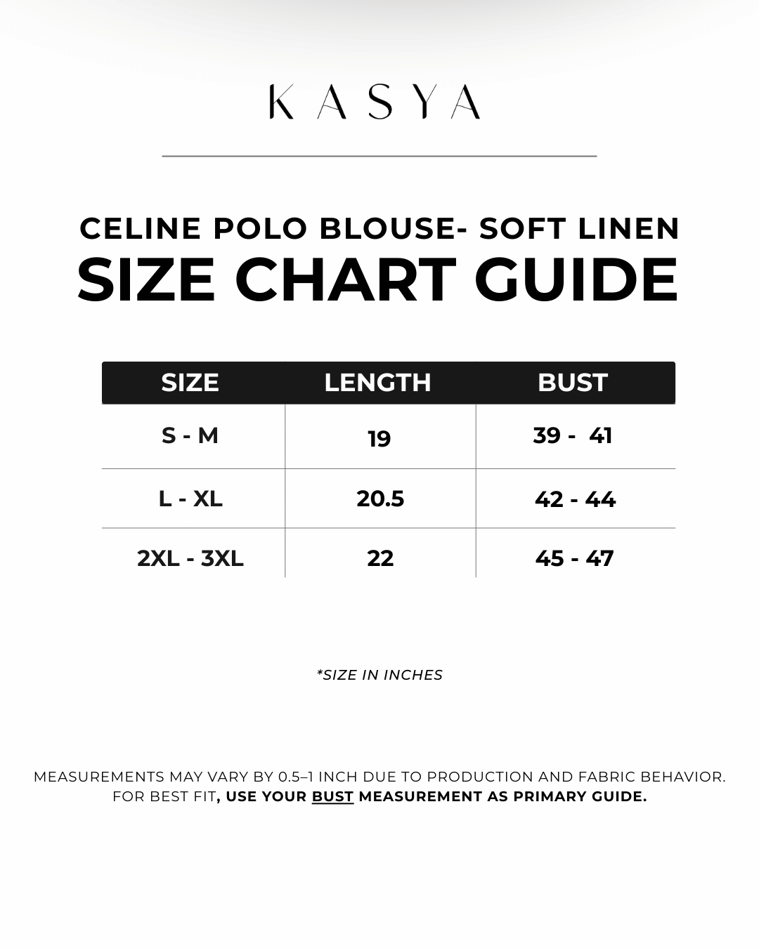 Celine Polo Blouse- Soft Linen Size Chart