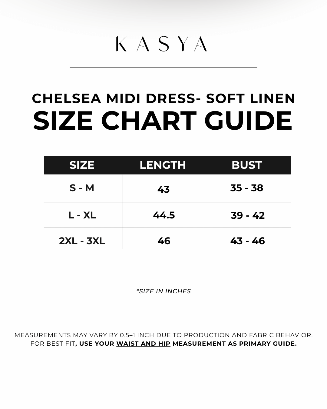 Chelsea Midi Dress- Soft Linen Size Chart