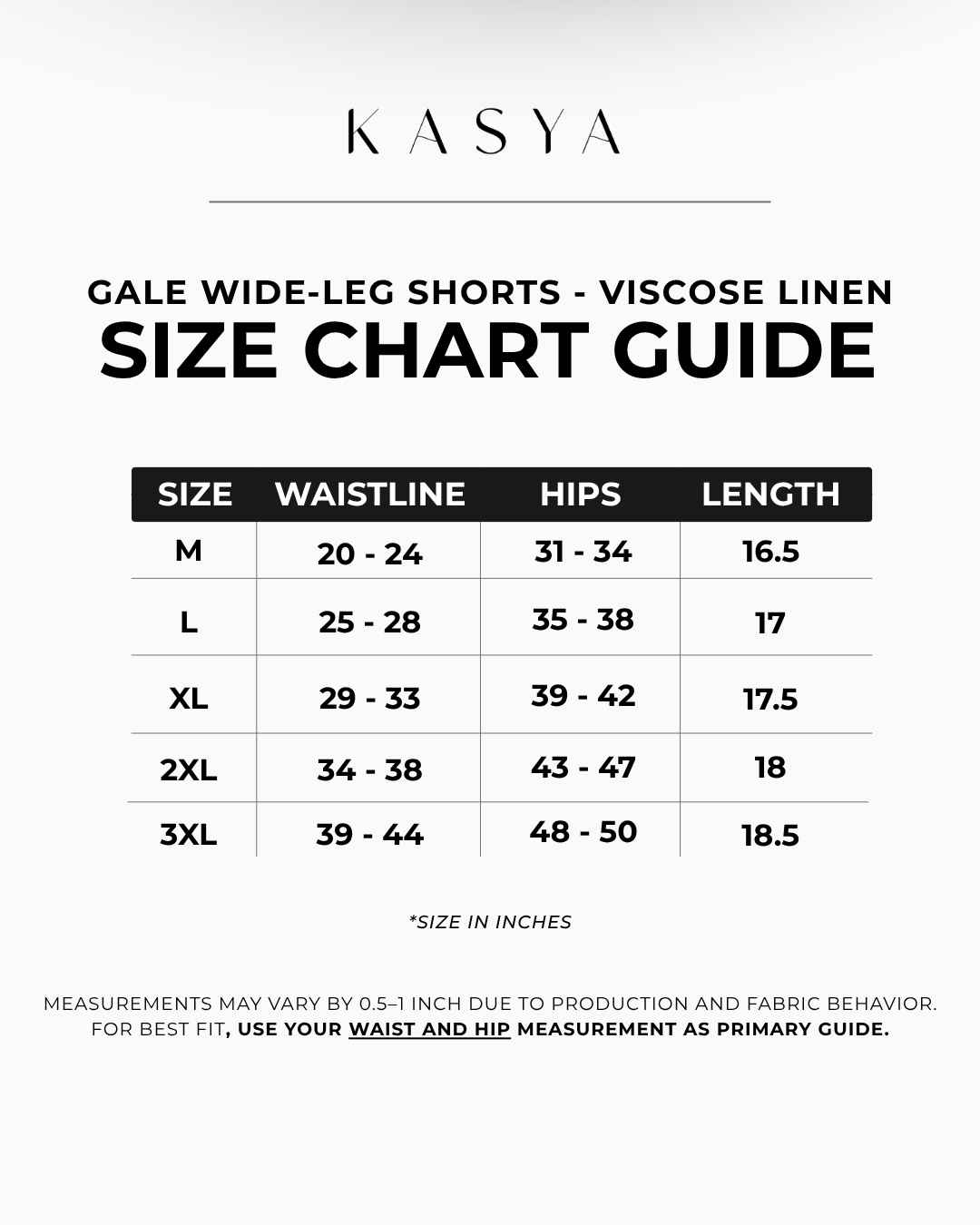 Gale Wide-Leg Shorts - Viscose Linen Size Chart