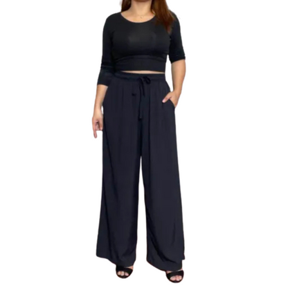 Black Wideleg Linen Pants