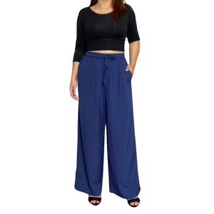 Navy Blue Wideleg Linen Pants