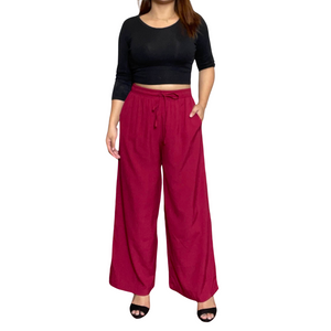 Red Wideleg Linen Pants