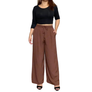 Choco Brown Wideleg Linen Pants
