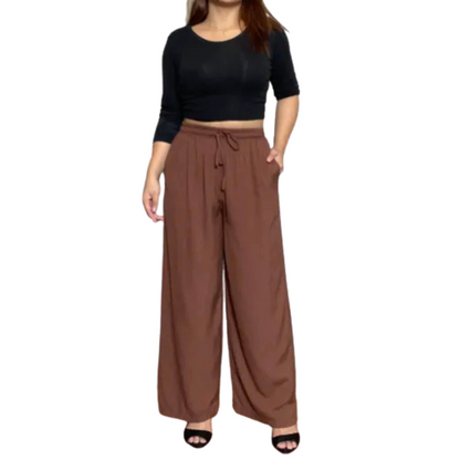 Choco Brown Wideleg Linen Pants