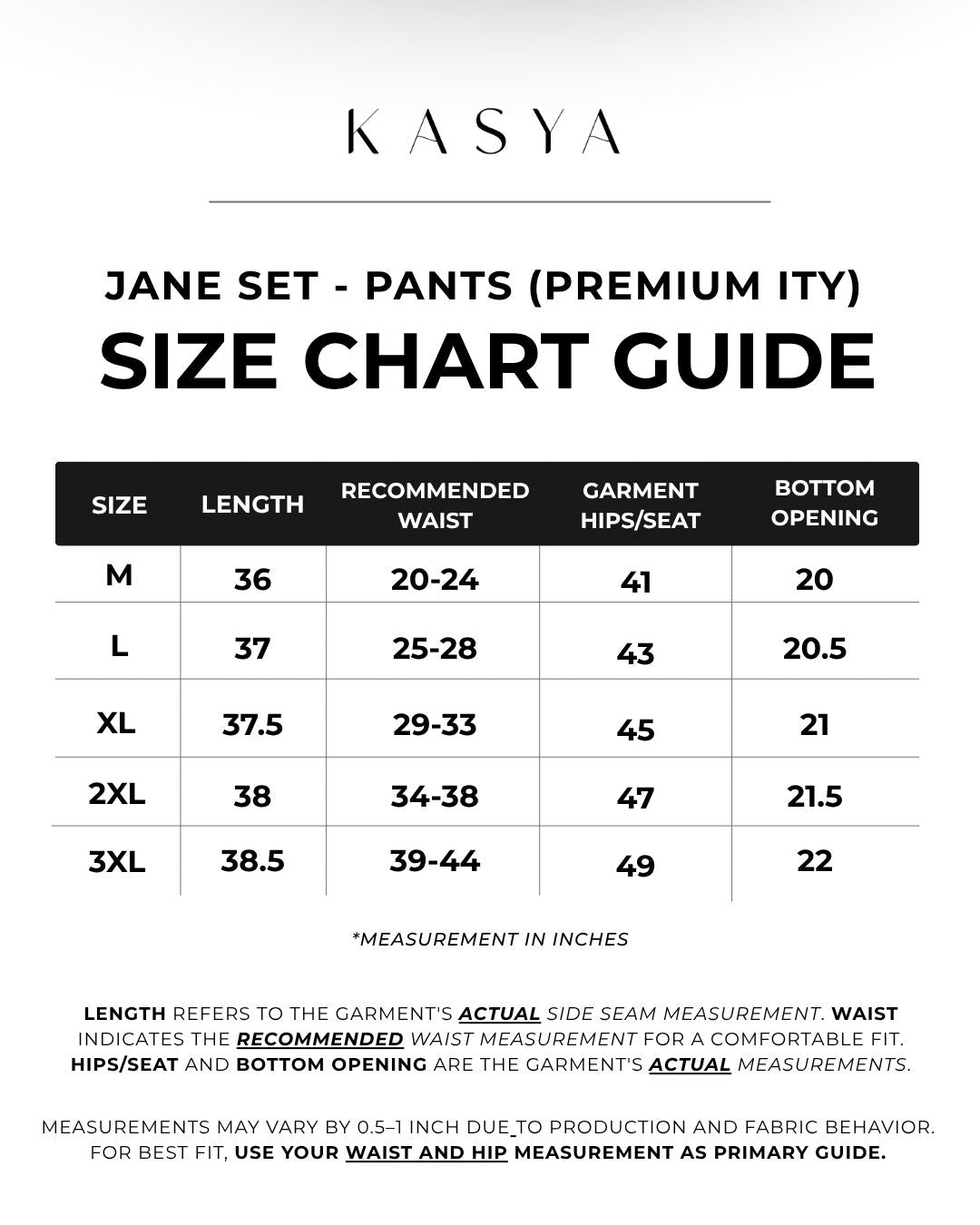 Pants Size Chart