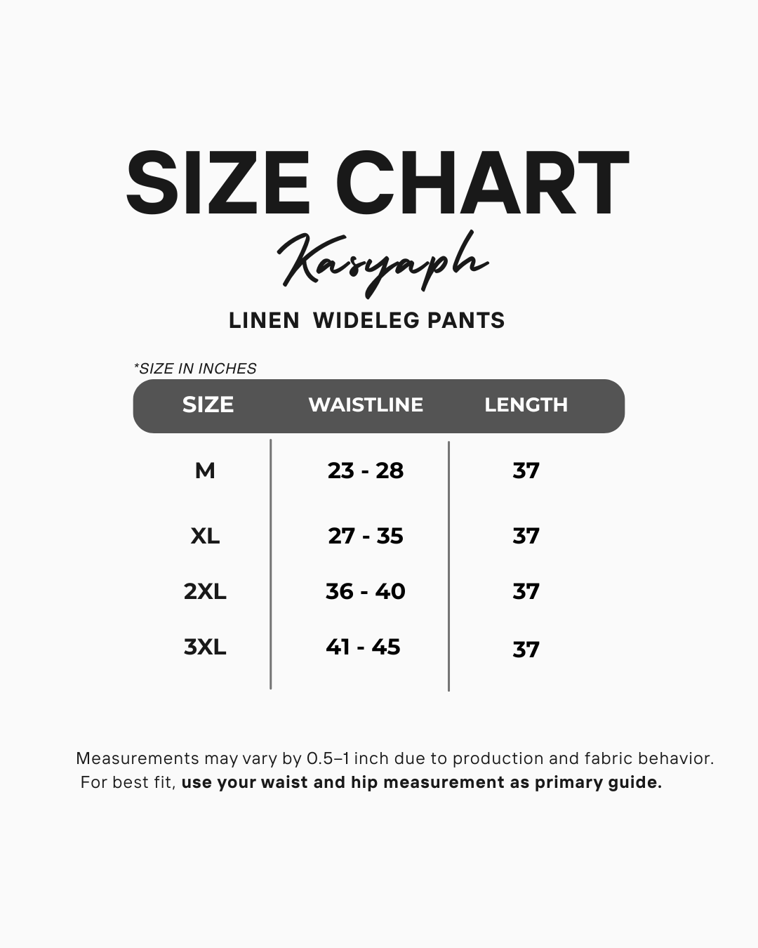 Wide-Leg Pants – Soft Linen Size Chart