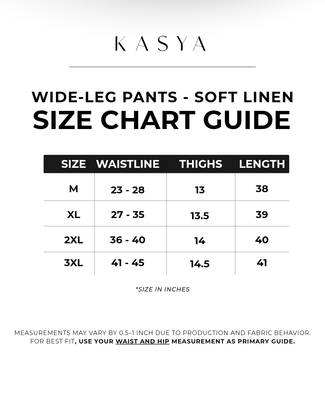 Wide-Leg Pants – Soft Linen (New Colors) Size Chart