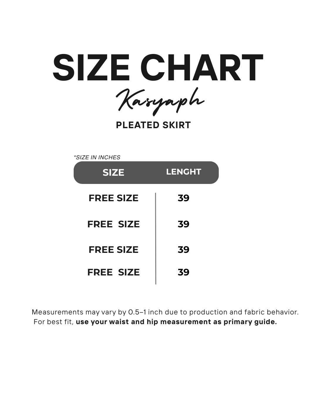 Cara Maxi Skirt – Pleated Size Chart