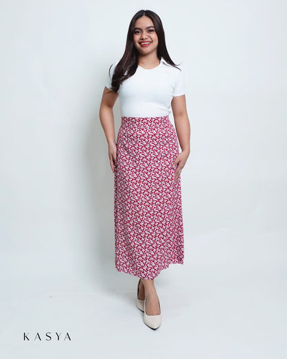 Red Floral  Linen Long Skirt by Kasyaph
