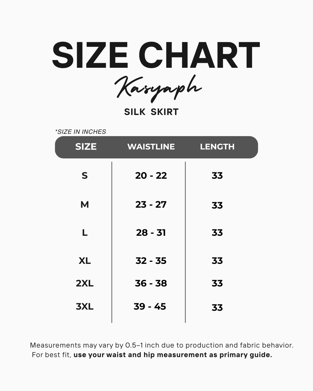 A-Line Maxi Skirt – Silk Size Chart