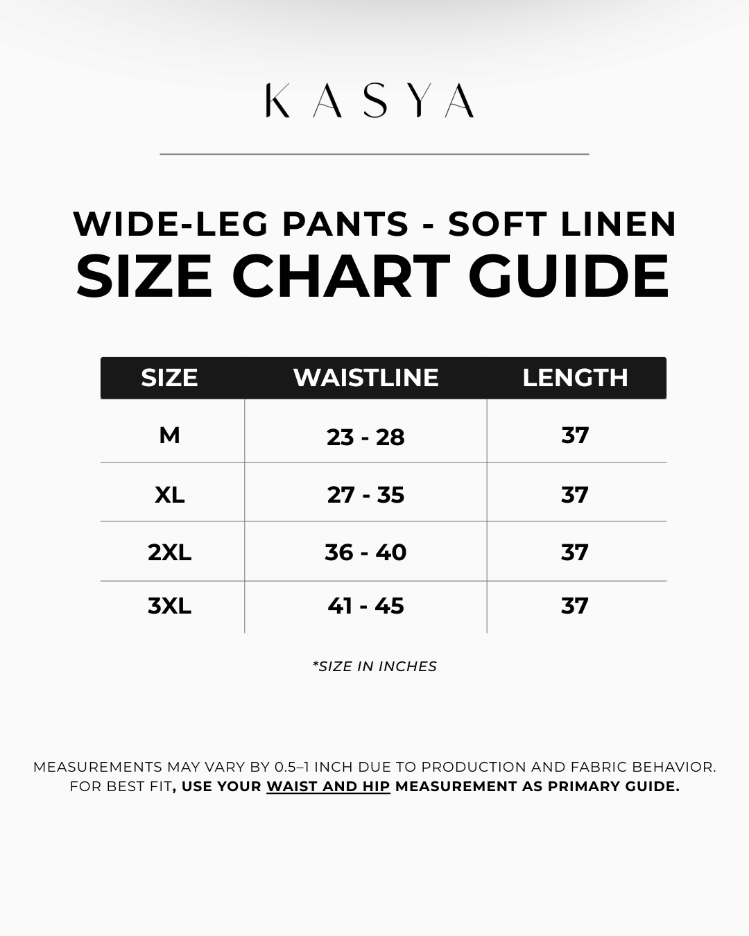 Wide-Leg Pants – Soft Linen (New Colors) Size Chart